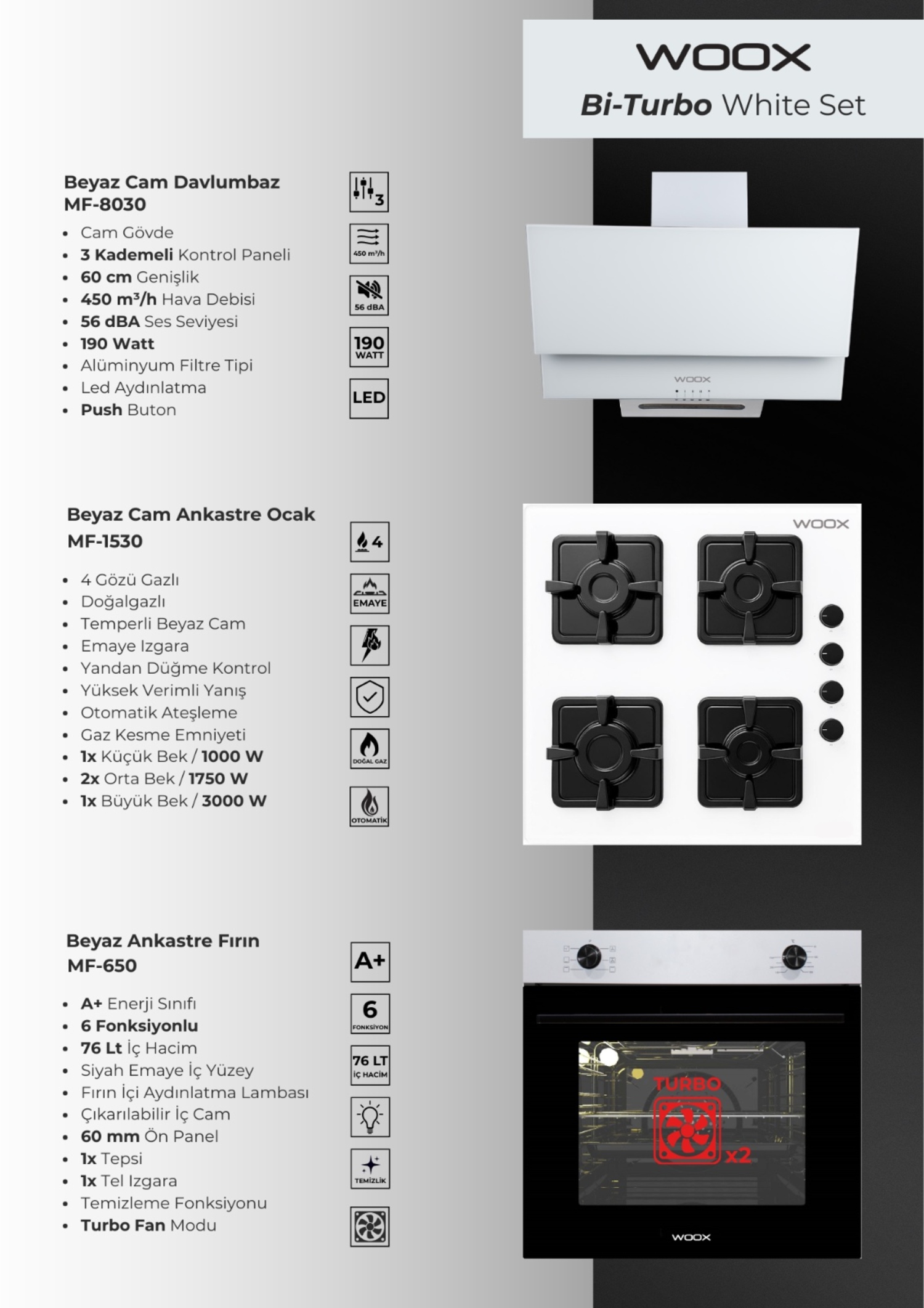 WOOX Bİ-TURBO ANKASTRE SET BEYAZ